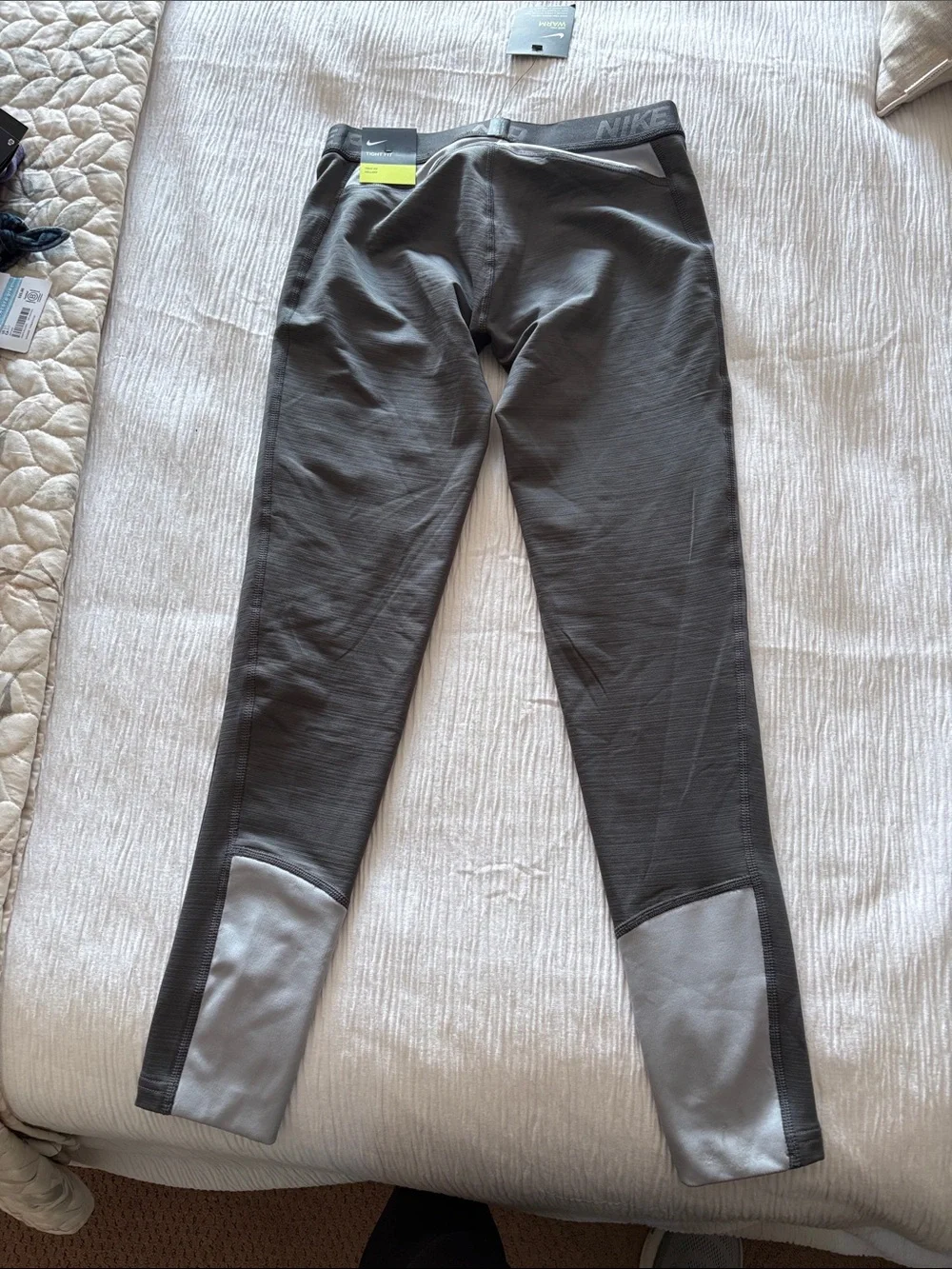 NWT Boy Large Nike Gray Compression Leggings with Light Gray Panels